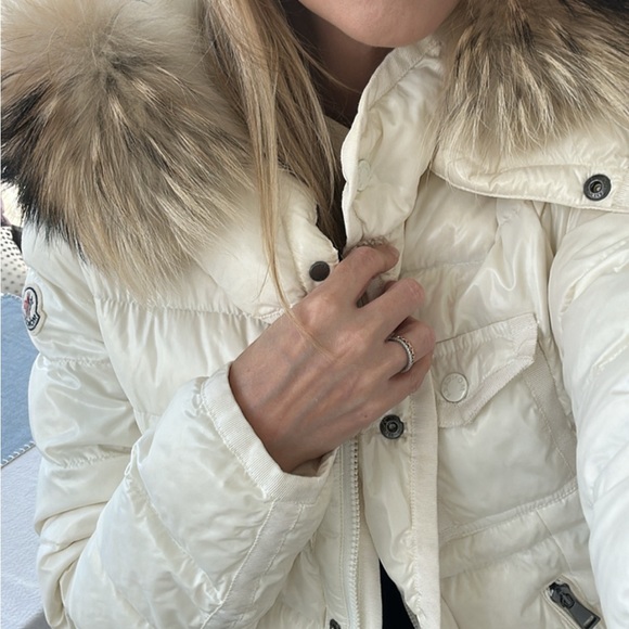 Ivory Moncler Coat with Real Fur Trim - Picture 2 of 7